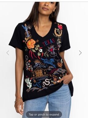 Johnny Was Everyday Texas Tee, Size XL embroidered Alamo western cowboy